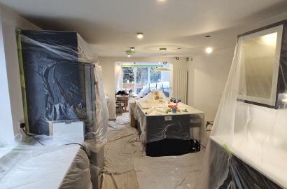 Cabinet and Surface Masking Before Kitchen Painting
